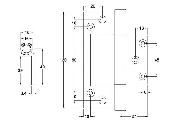 A105BLK – Aluminium Interfold Hinge – McCallum