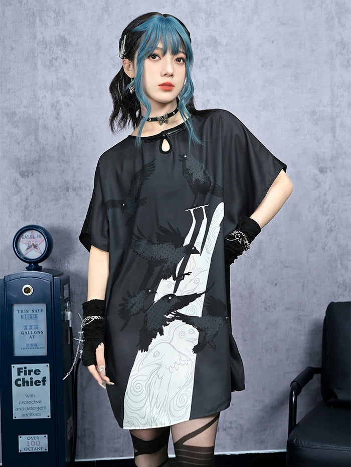 Black Loose-Fit Batwing Sleeve Maxi Dress