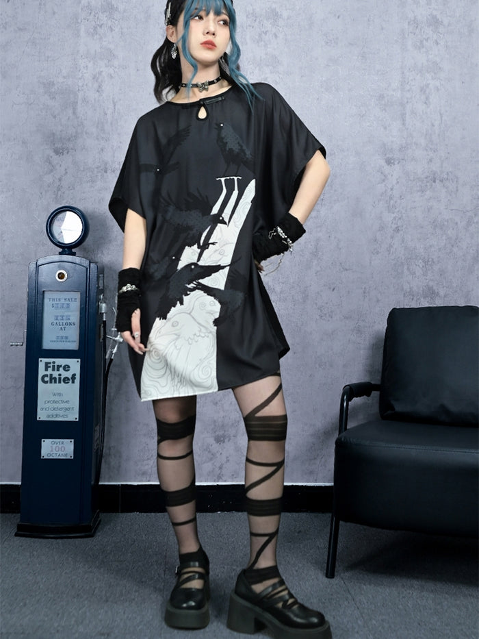 Black Loose-Fit Batwing Sleeve Maxi Dress