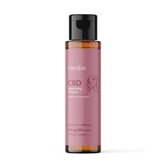 HolistaPet CBD shampoo for dogs, showing a bottle of CBD-infused dog shampoo with a clean, pet-friendly design and label.