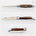 Classic Laguiole Corkscrew Knife Amourette Handle, top-down view of open blade and corkscrew. Handcrafted details, 100% Made in France.