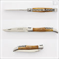 Classic Laguiole Corkscrew Knife Pistachio Handle, side view with open blade. Handcrafted details, 100% Made in France.