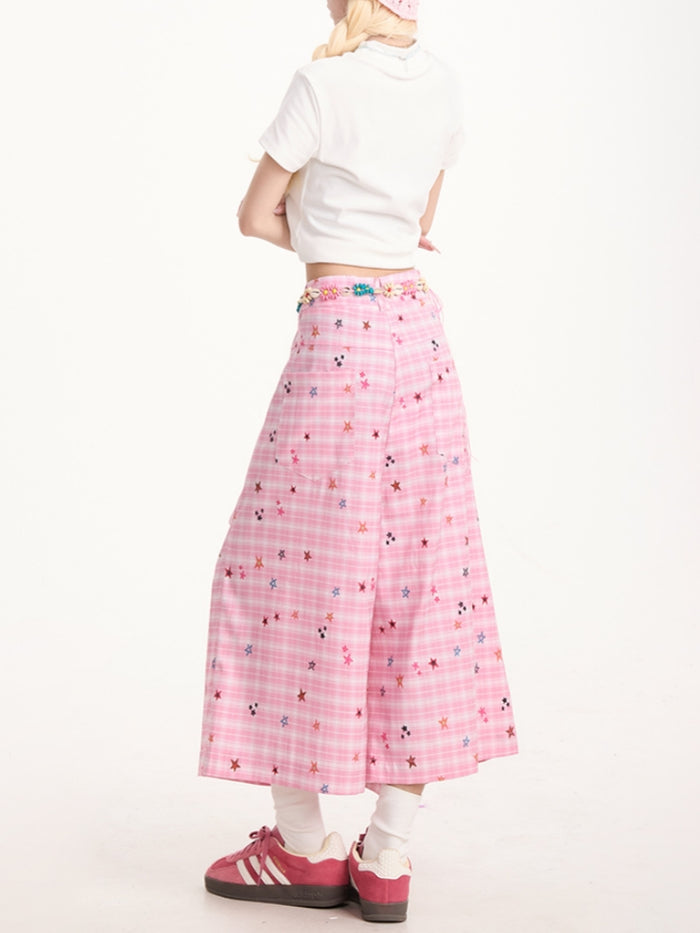 Colorful Star Pink Plaid Cropped Pants