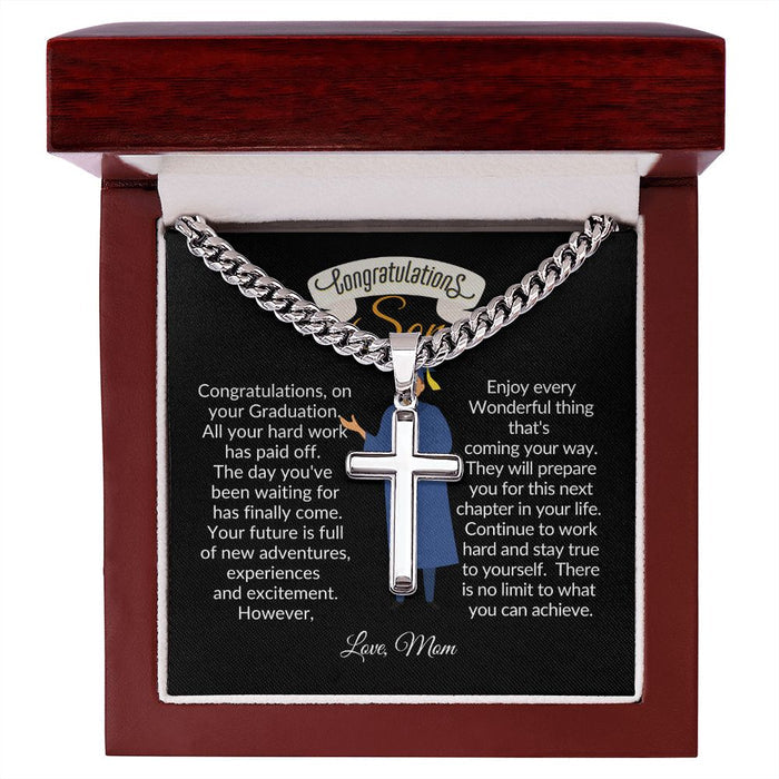 Congratulations Son-Cuban Chain with Artisan Cross Necklace.