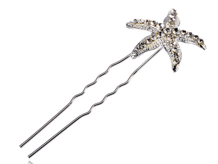 Contemporary Silver Carved Five Legged Star Fish Single Hair Pin - ALILANG.COM