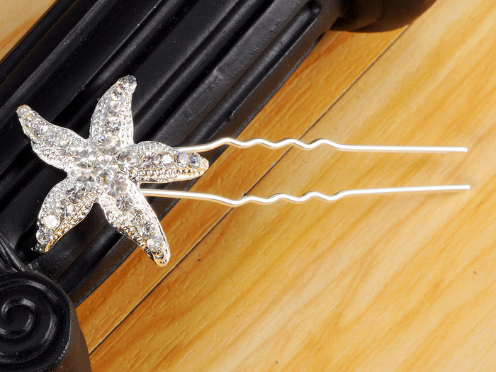 Contemporary Silver Carved Five Legged Star Fish Single Hair Pin - ALILANG.COM
