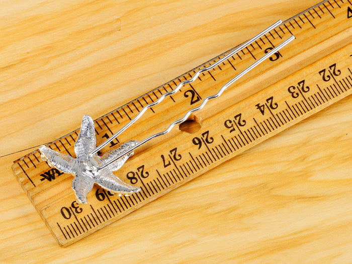 Contemporary Silver Carved Five Legged Star Fish Single Hair Pin - ALILANG.COM