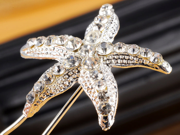 Contemporary Silver Carved Five Legged Star Fish Single Hair Pin - ALILANG.COM