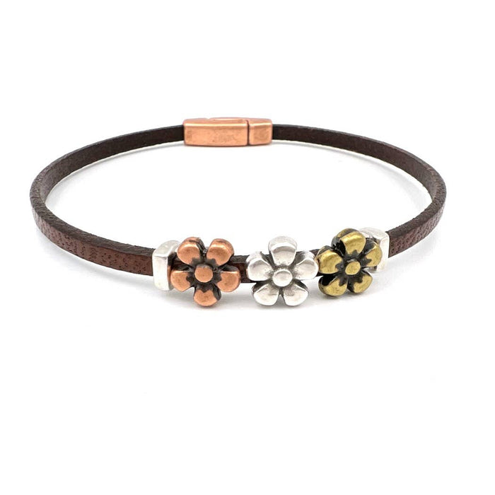 Daisy Chain Leather Bracelet Black / M (7.5")
