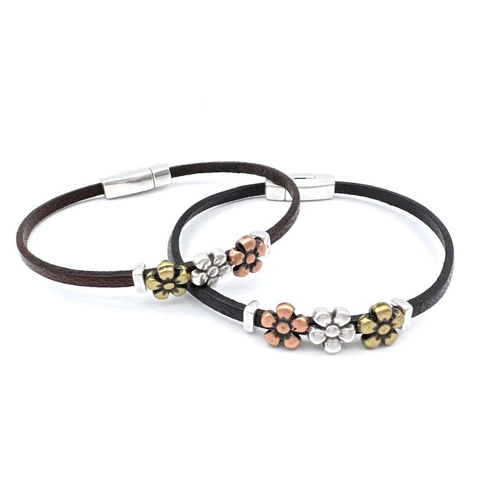 Daisy Chain Leather Bracelet Black / M (7.5")