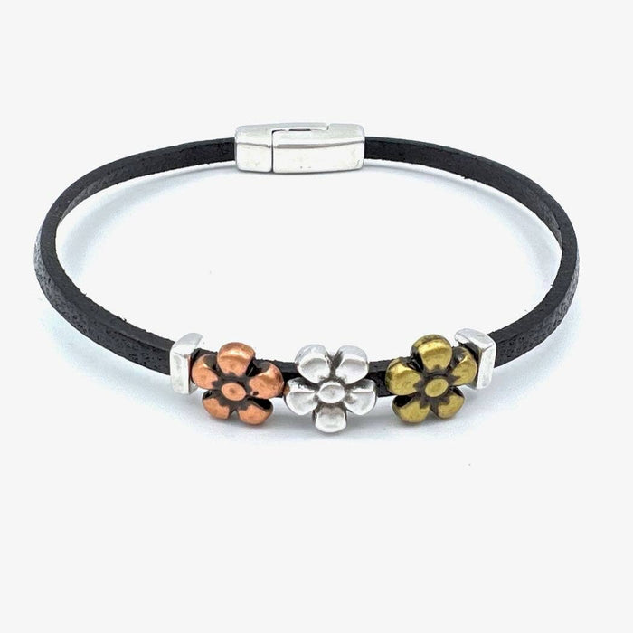 Daisy Chain Leather Bracelet Black / M (7.5")