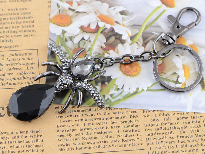 Dark Gun Black Grey Body Halloween Tarantula Spider Keychain