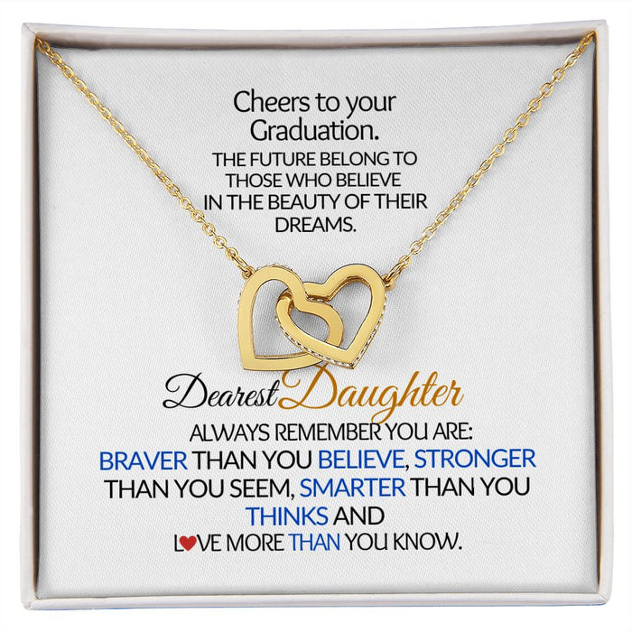 Dearest Daughter-Cheers To Your Graduation-Interlocking Hearts Necklace