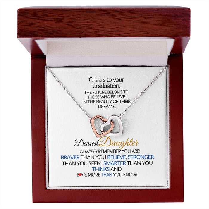 Dearest Daughter-Cheers To Your Graduation-Interlocking Hearts Necklace