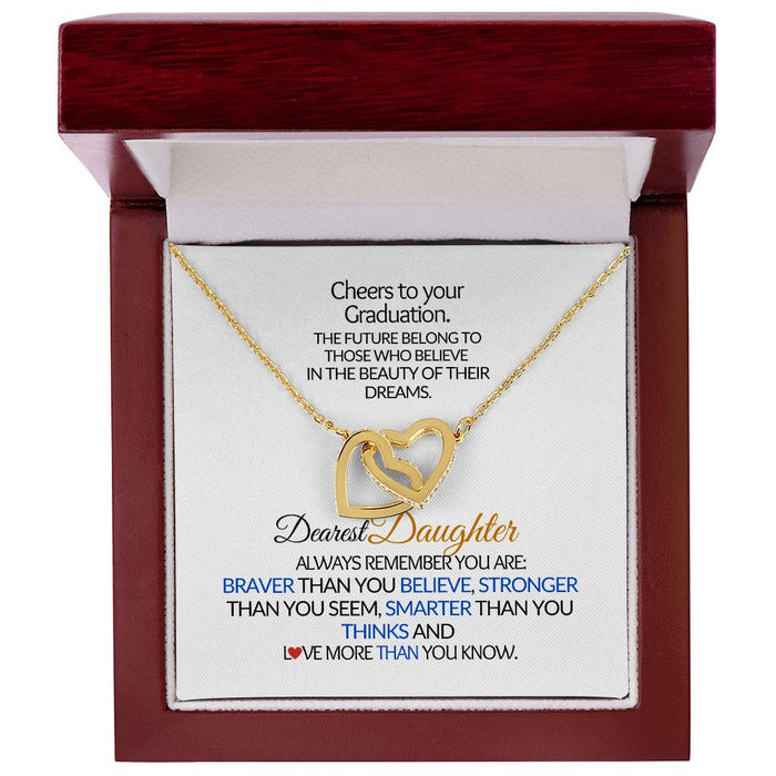 Dearest Daughter-Cheers To Your Graduation-Interlocking Hearts Necklace
