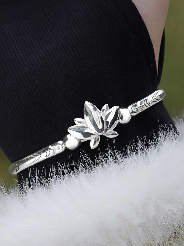Elegant Lotus Silver Bracelet