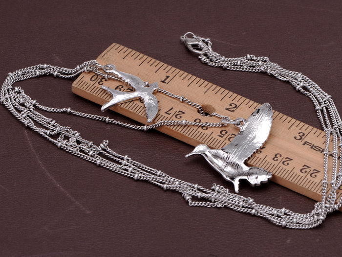 Enamel Double Chain Style Bird Necklace With Locking Clasp