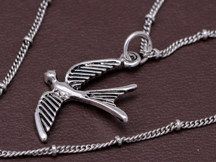 Enamel Double Chain Style Bird Necklace With Locking Clasp