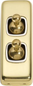 2 Gang H82xW30 / White / Polished Brass