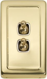 2 Gang H115xW72 / White / Polished Brass