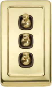 3 Gang H115xW72 / Brown / Polished Brass