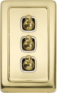 3 Gang H115xW72 / White / Polished Brass