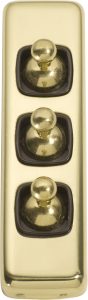 3 Gang H108xW30 / Brown / Polished Brass