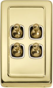 4 Gang H115xW72 / White / Polished Brass