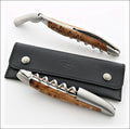 Forge de Laguiole Corkscrew Thuya, top-down view showing satin steel, burl wood handle, and case.