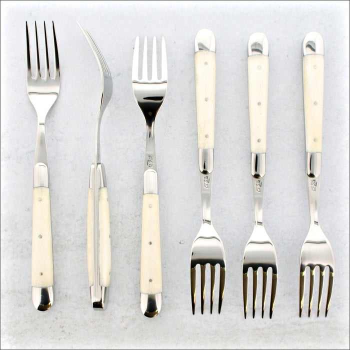 Forge de Laguiole Forks Cattle Bone Handle, Set of 6 Shiny Stainless - Handcrafted by Forge de Laguiole