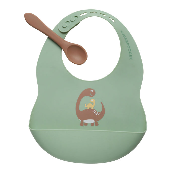 Fresh & Messy Silicone Bib & Spoon Set | Baby Dinosaur