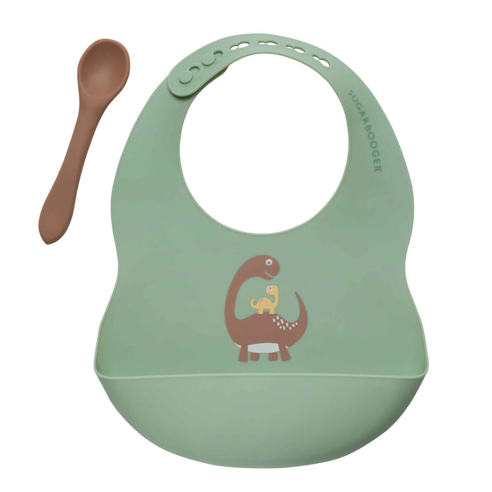 Fresh & Messy Silicone Bib & Spoon Set | Baby Dinosaur