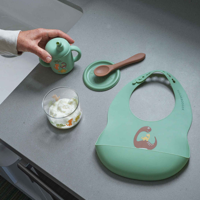 Fresh & Messy Silicone Bib & Spoon Set | Baby Dinosaur