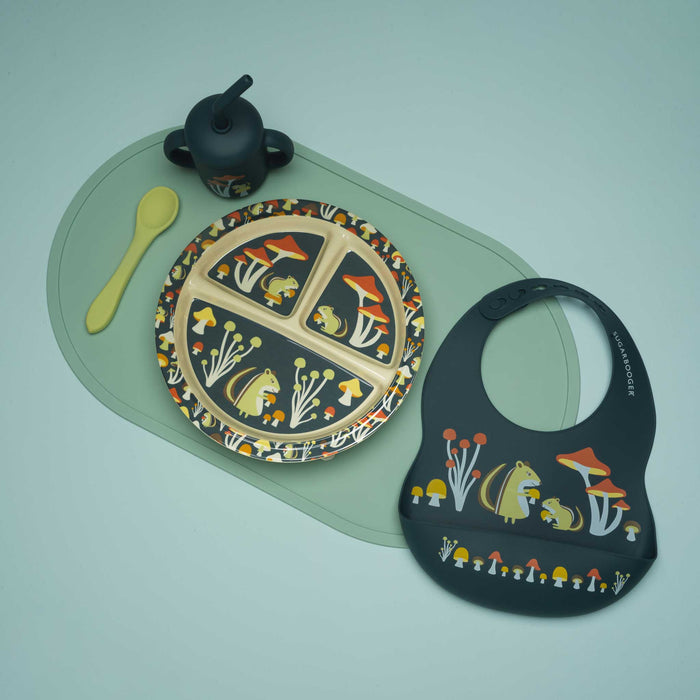 Fresh & Messy Silicone Bib & Spoon Set | Mostly Mushrooms