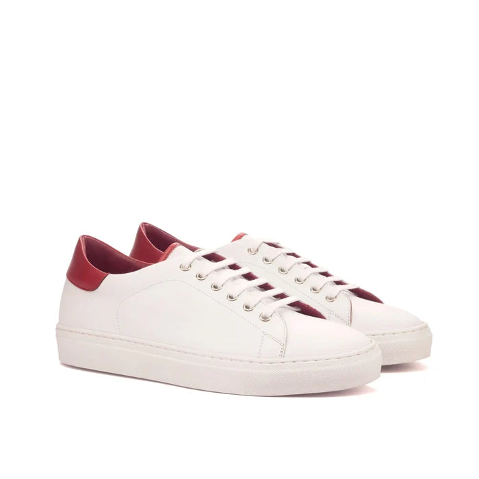 White Fridays Trainer Sneakers with red accents on leather cupsole trainer