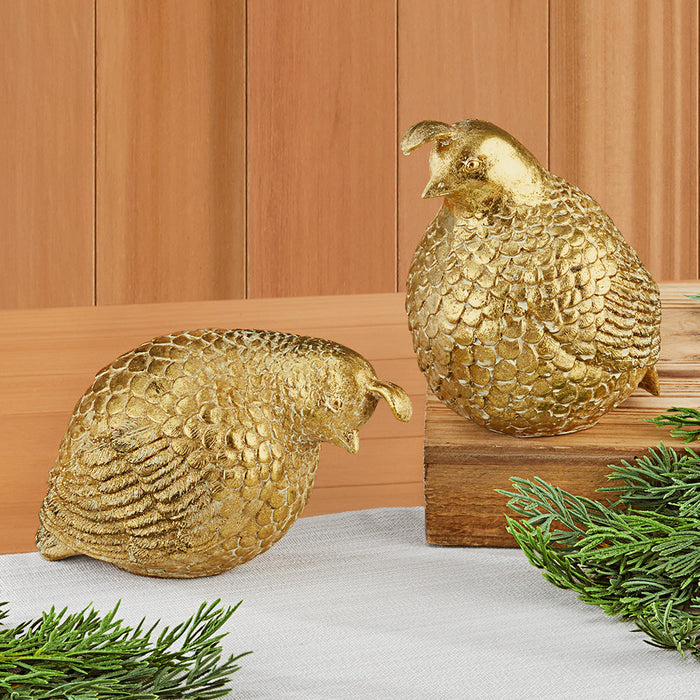 Gilded Resin Partridge Figurines