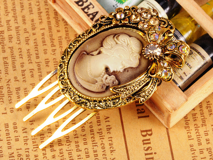 Gold Sculpted Lady Embellished Intricately Carved Single Hair Pin