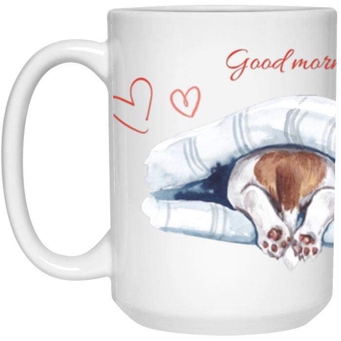 Good morning-Dog 15 oz White Glass Mug