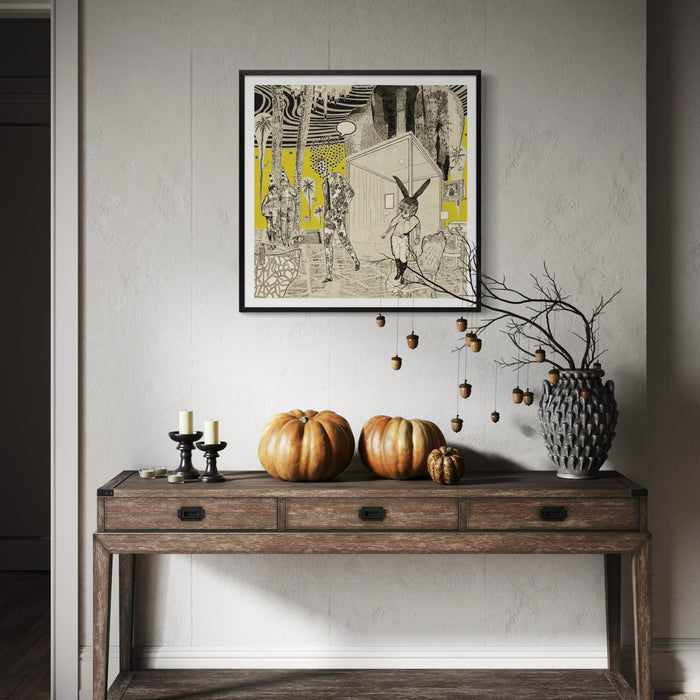 The artwork, Good Night Hotel 3, by Steve Moors, displayed in a room.