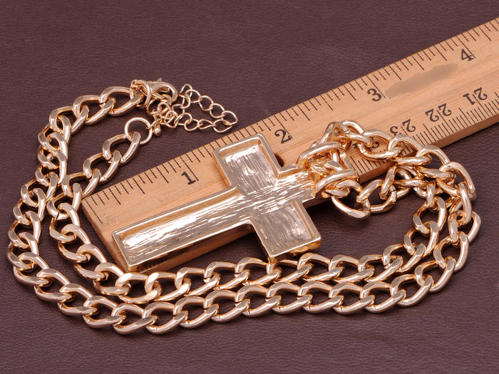High Sheen Enamel Chain Link Style Two Inch Cross Necklace