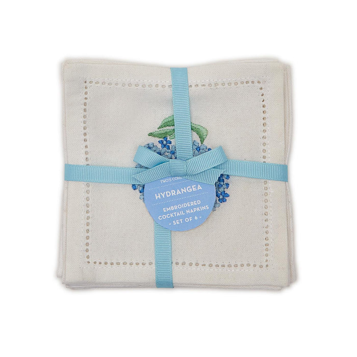 Hydrangea Embroidered Cocktail Napkins