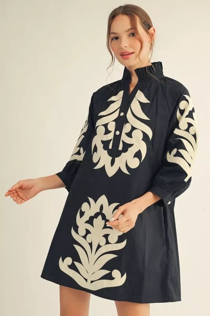 Jod Black Baroque Floral Dress