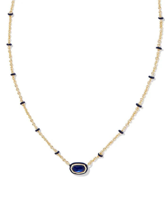 Kendra Scott - Mini Elisa Gold Enamel Frame Short Pendant Necklace - Navy Mother-of-Pearl - Findlay Rowe Designs