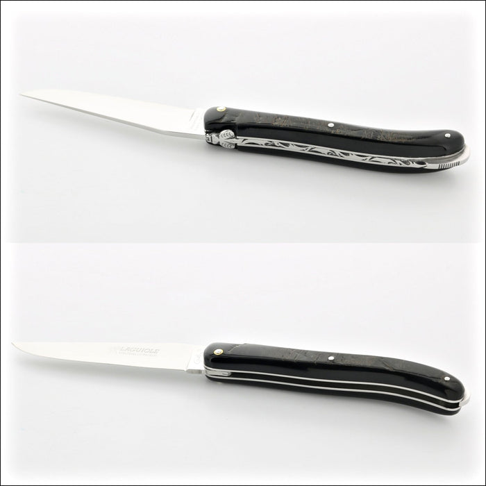 Laguiole 12 cm Nature Classic pocket knife, side view of full handle Buffalo Bark. Handcrafted details, 100% Made in France.