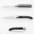 Laguiole Le Pocket Classic Buffalo Bark Handle, side view of open and closed knife. Handcrafted details, 100% Made in France.