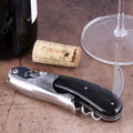 Laguiole Magnum Black Horn Tip Corkscrew, close-up of polished steel and black horn handle design.