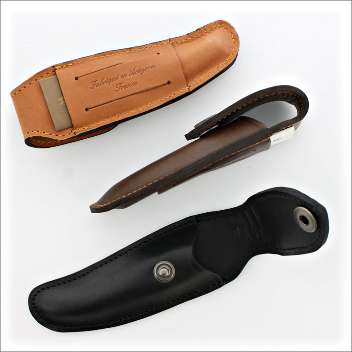 Laguiole Nature Leather Sheath for 9 to 12 cm Pocket Knives, - Handcrafted by Max Capdebarthes