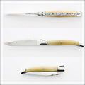Laguiole Traditional 12 cm Knife Light Horn Tip, side view, open and closed. Handcrafted details, 100% Made in France.