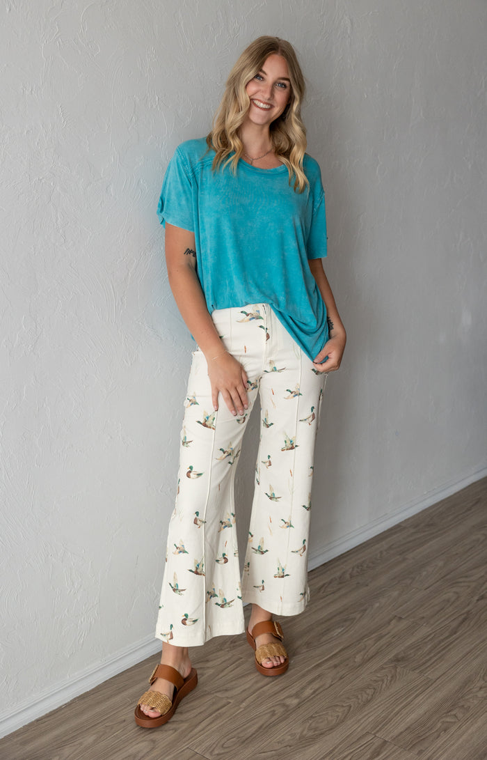 Mallard Duck Denim Wide Leg Jeans Ivory