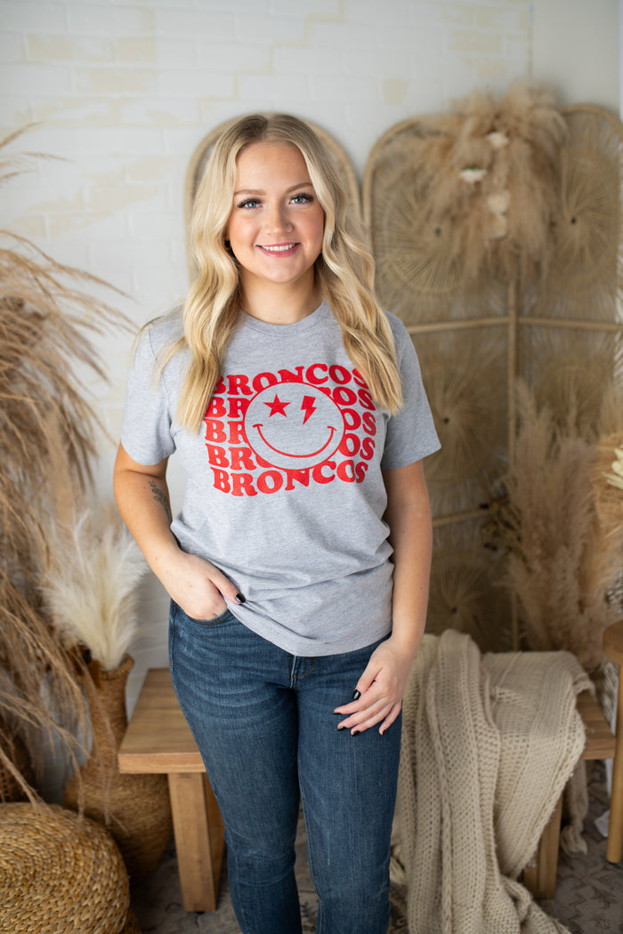 Mustang Broncos Smiley Face Graphic Tee